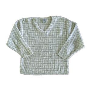 Vtg Boyne Valley Cotton Linen Sweater Gray Cream Ireland Cottage Lagenlook XL